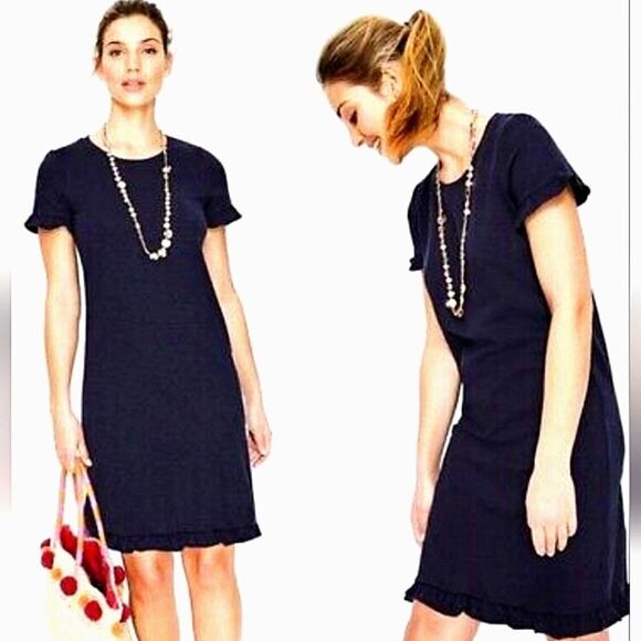 Boden Cotton Ruffle Hem Short Sleeve Scoopneck Navy Sz 2 - Picture 1 of 10